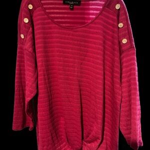 Women's Button-Accent Striped Pink Sweatshirt